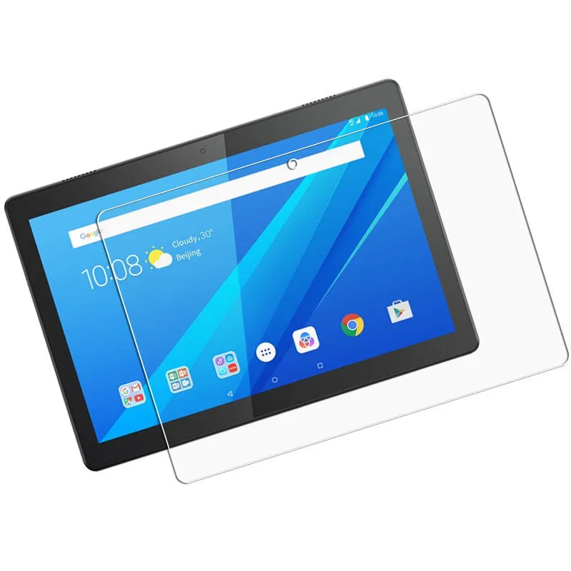 Clear PET screen protector for Lenovo Tab E10 tablet showing precise cut edges