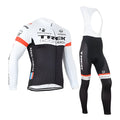 Trek black and white long sleeved cycling jersey and padded trousers set with pockets and COOLMAX cushion