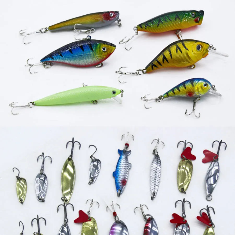 132-piece fishing lure set with soft baits and hooks in rose red treasure packaging