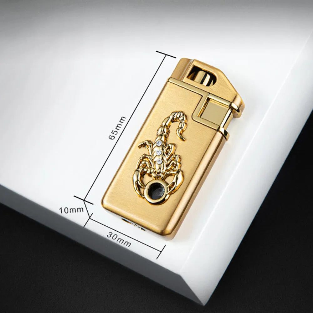 F284 zinc alloy gas lighter in compact metal housing, gold finish, 65mm length