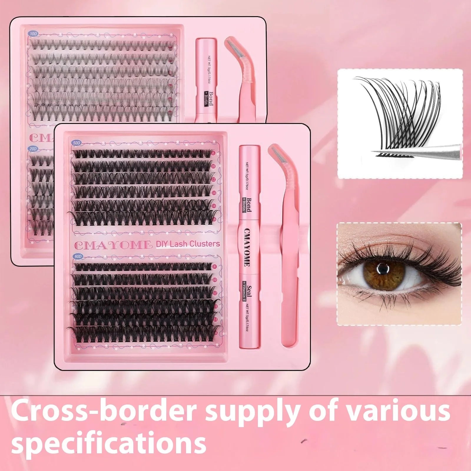 DIY single cluster false eyelashes set with artificial fibre lashes for custom application