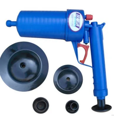Plastic high-pressure drain blaster gun with four different size adaptor suckers for unblocking pipes