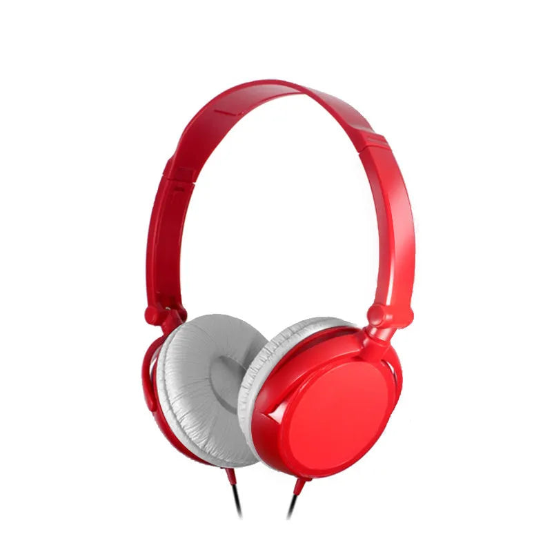Black foldable wired over-ear headphones with an adjustable headband and a 3.5mm plug.