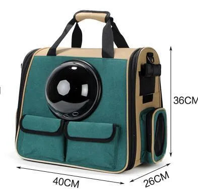 Pet bag backpack in green Oxford material for dogs and cats, 40x28x36cm, with breathable design