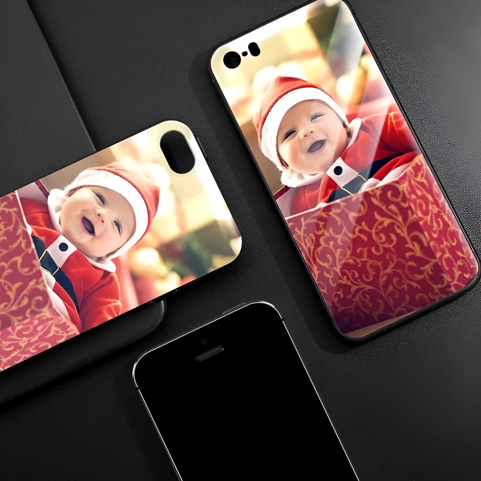 Custom patterned ultra-thin protective case for Apple iPhone models with raised camera and screen edges.