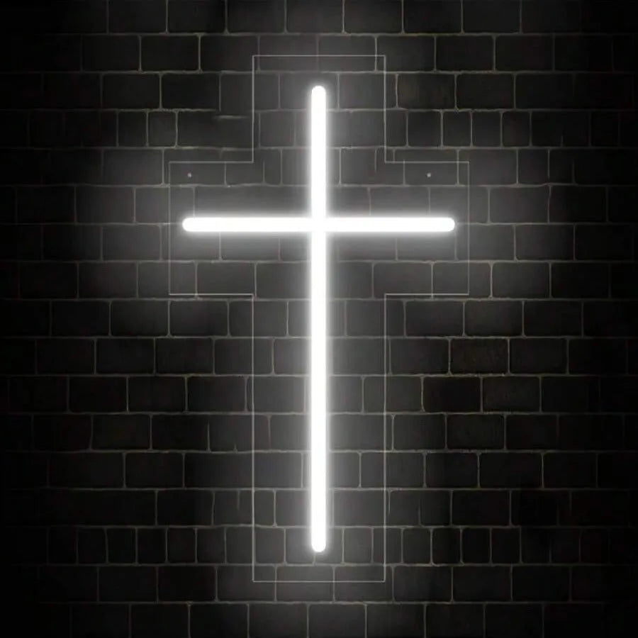 Neon cross glowing ambience light in word style with USB 5V socket power, 23cm size option