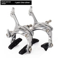 A pair of black and silver metal U-shaped dual-axis bicycle brake calipers