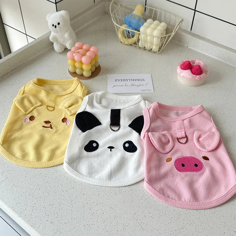 Waffle knit texture dog vest in yellow colour on small dog