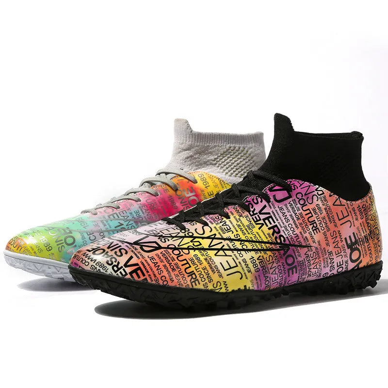 High top TF football boots unisex non-slip rubber outsole sizes 35-47 pink black purple moonlight