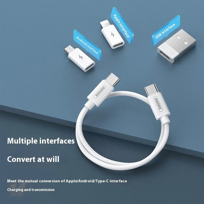 Four-in-one 60W fast charging cable with phone bracket, 0.29m, navy blue and white plastic design