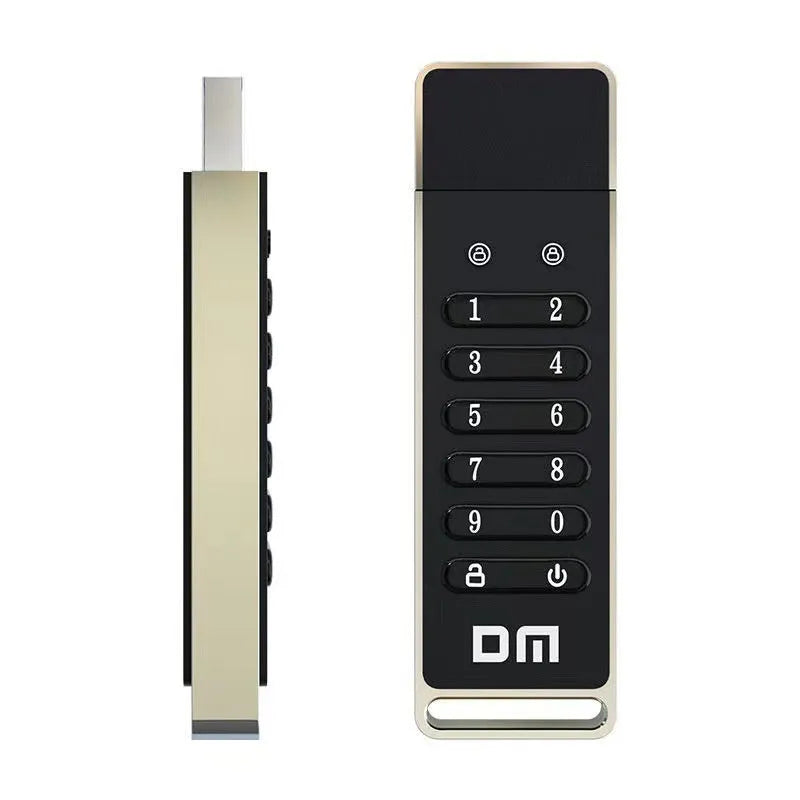 64GB encrypted USB flash drive with metal casing and digital button for fingerprint security