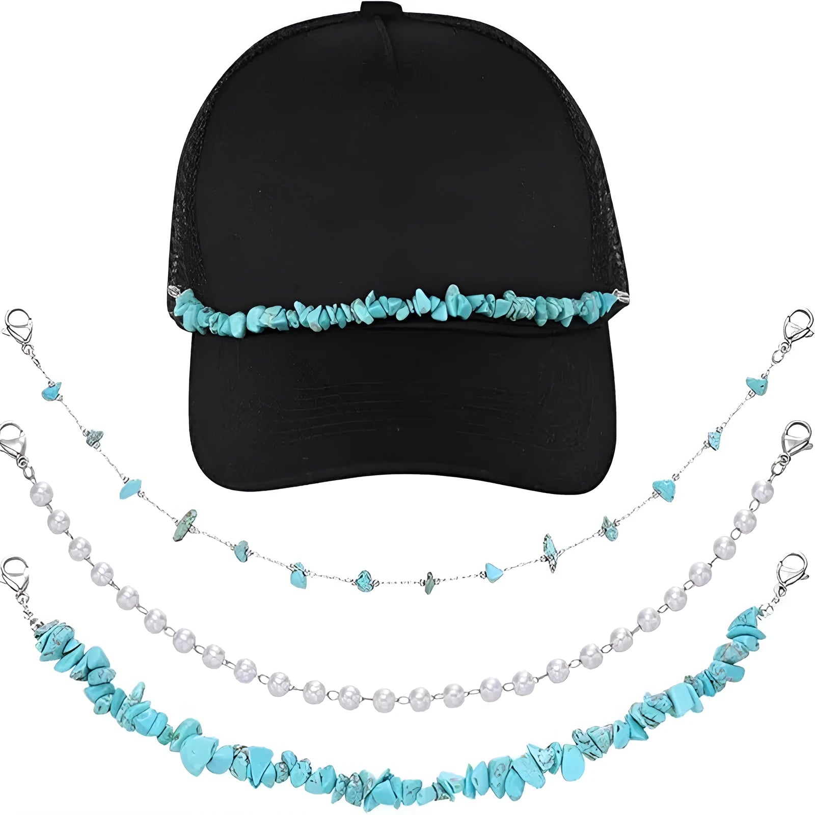 Turquoise pearl Cuban fishbone chain on alloy with electroplated finish in European American style
