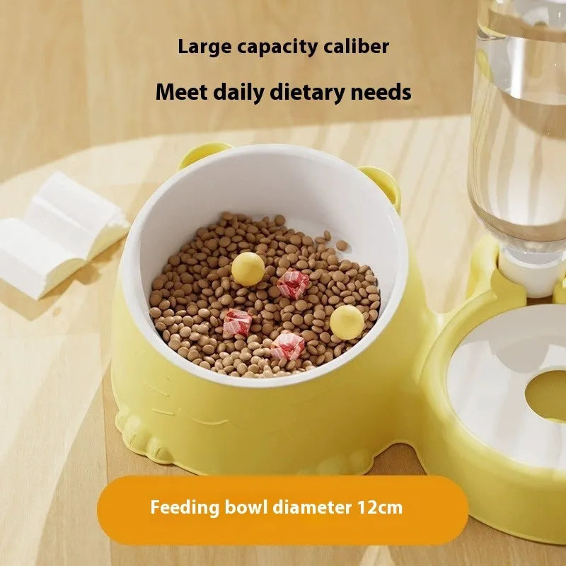 A plastic automatic drinking water basin for cats with two bowls, shown in haze blue colour.