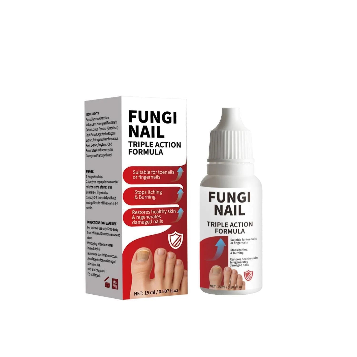 15ml bottle of anti-fungal nail repair solution with brush applicator for foot care