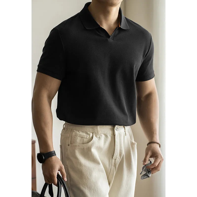 American-style cotton polyester short sleeve polo shirt in blue, black and white colours