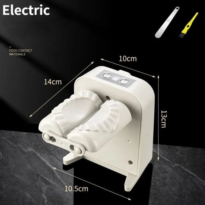 White electric automatic dumpling maker machine with USB charging cable and accessories