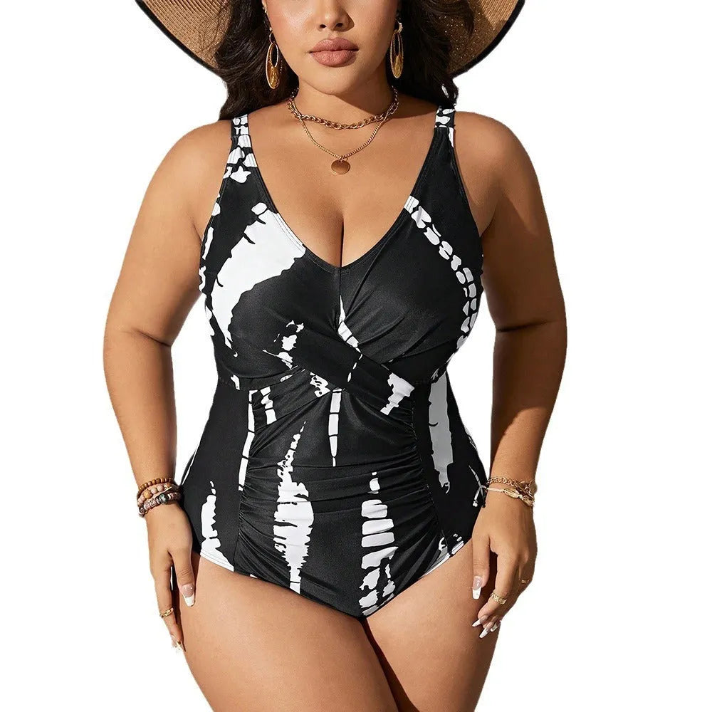Black conservative one-piece swimsuit with sleeveless design and high-elasticity polyester construction