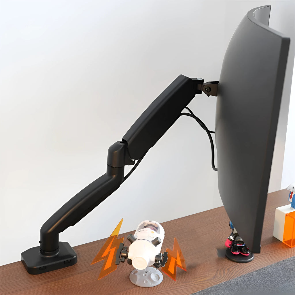 Black LCD screen rotating telescopic bracket elevated rack on desk with adjustable height and tilt