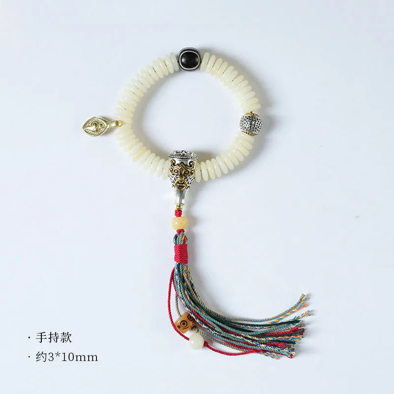 Tibetan white Bodhi bracelet with 3mm x 10mm beads in bracelet and handheld styles