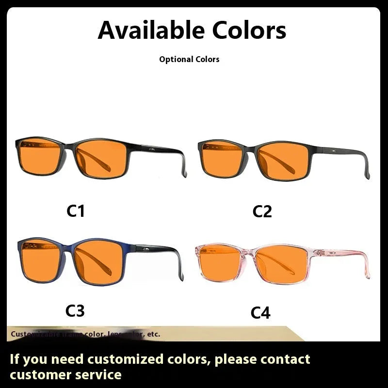 Orange anti-blue light glasses with full rim frame in four colour options C1 C2 C3 C4