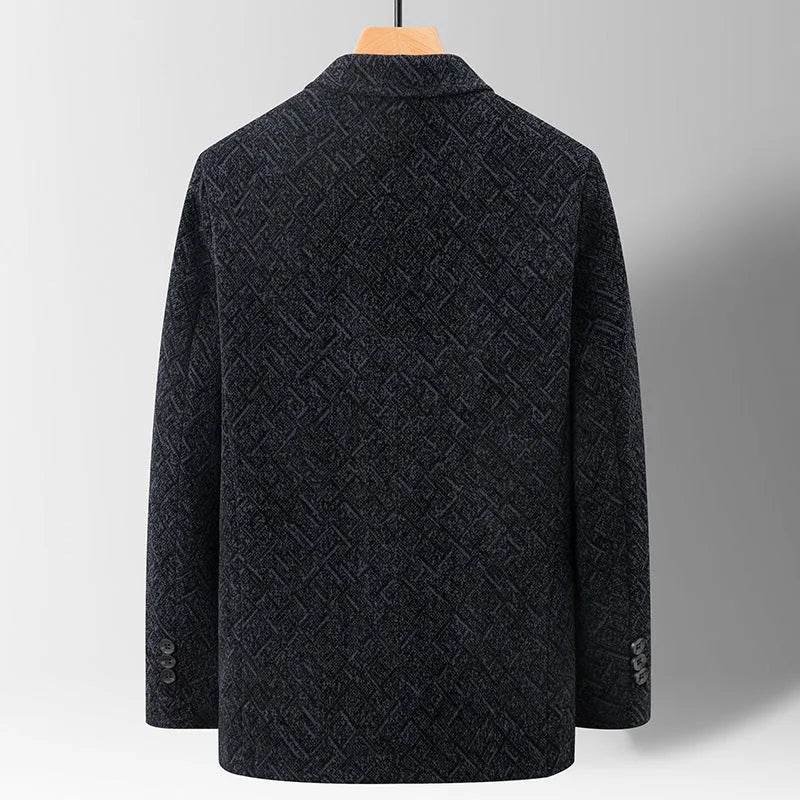 Men's chenille casual suit jacket in slim fit dark blue with size stick pocket