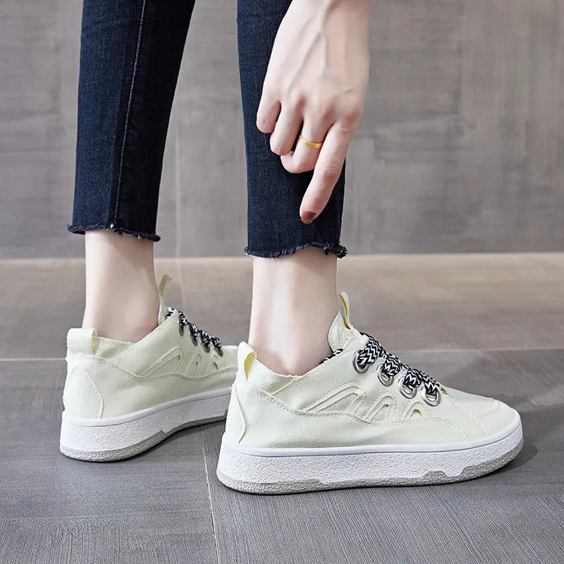 Women's canvas shoes in green, beige, or pink with platform rubber sole and front tie, sizes 35-40
