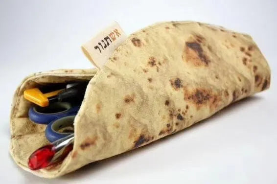Fabric burrito pencil case 22 cm in clay oven rolls style holding pens and markers