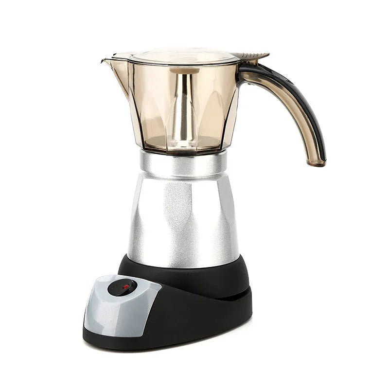 Octagonal aluminium electric moka pot coffee maker in blue colour with EU plug.