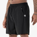 Men's black Ice Silk quick-drying sports shorts with high waist and drawstring closure