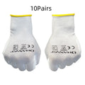 White PU coated labour gloves showing cotton backing and palm coating with 24cm length measurement