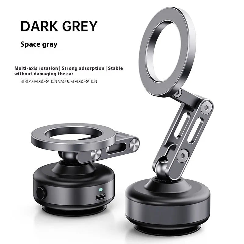 Car magnetic vacuum phone holder with 360° adjustable arm on dashboard, X93 dark gray