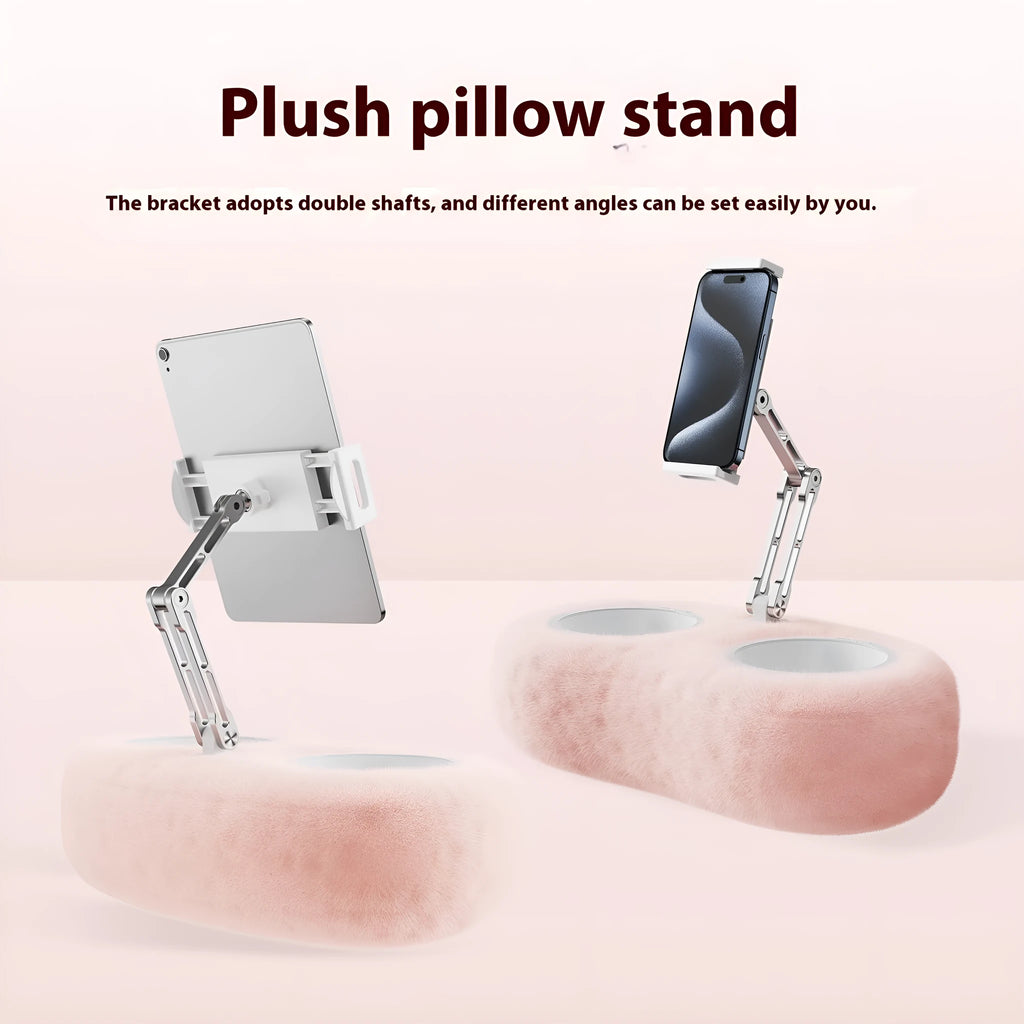 Alloy plush pillow bracket for mobile phone and tablet desktop stand in light grey