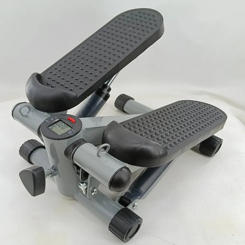 Silver grey household mini treadmill with hydraulic resistance and foldable pedals