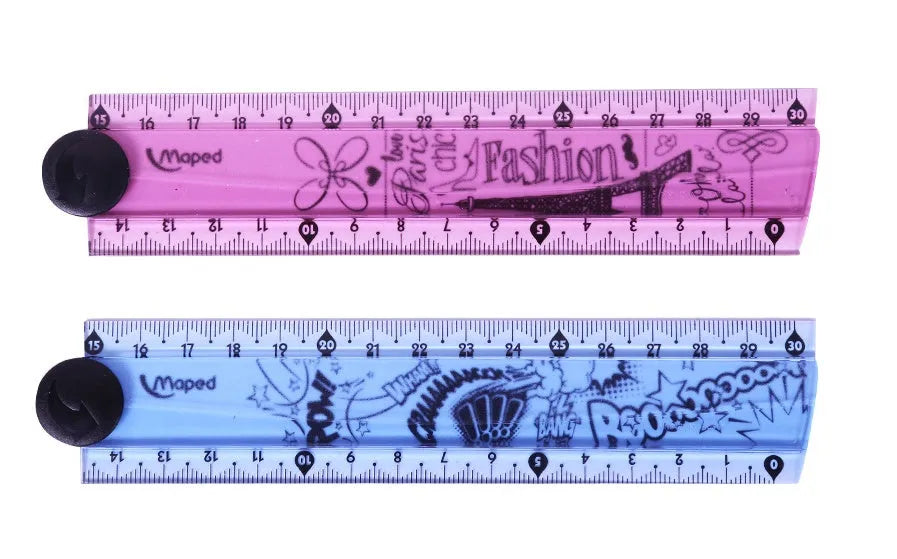 30cm folding ruler with rotary mechanism in blue colour, showing widened resin segments