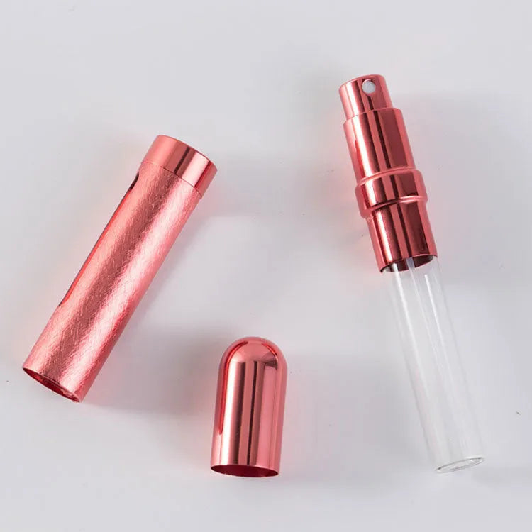 12ml aluminium travel perfume bottle with glass liner in silver finish, showing slim 115mm design.