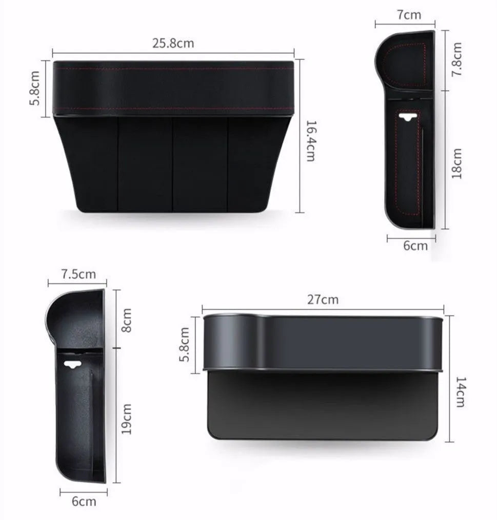 Car seat gap storage box with wireless charging in ABS plastic black for driver side