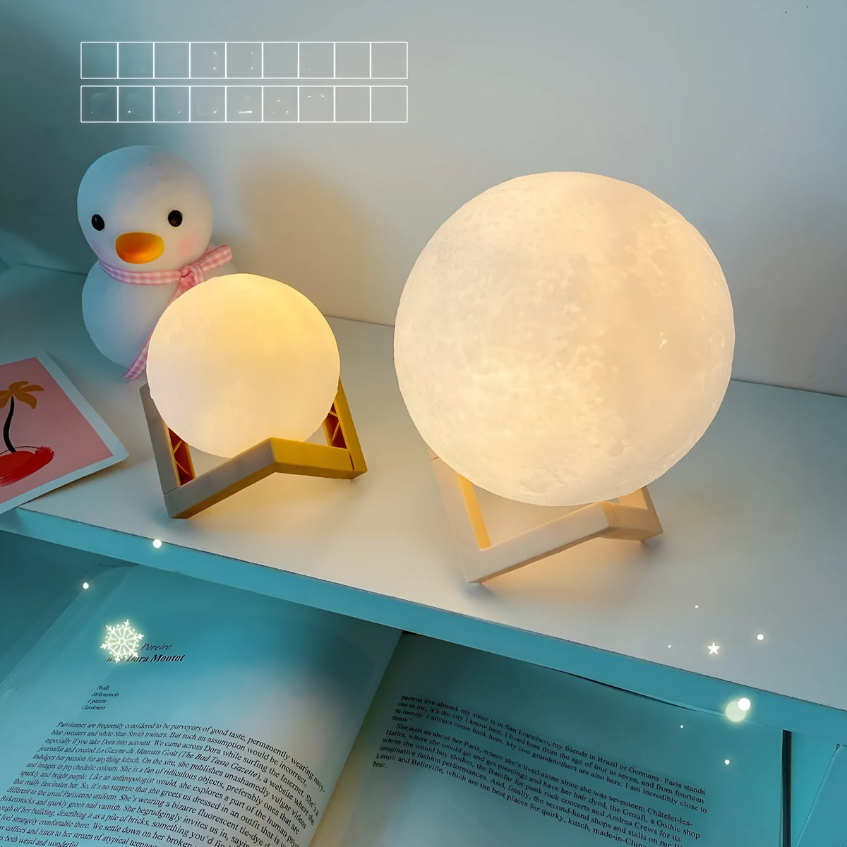 3D printed PVC moon lamp in warm white with stand, 8cm or 12cm LED night light for bedroom decoration
