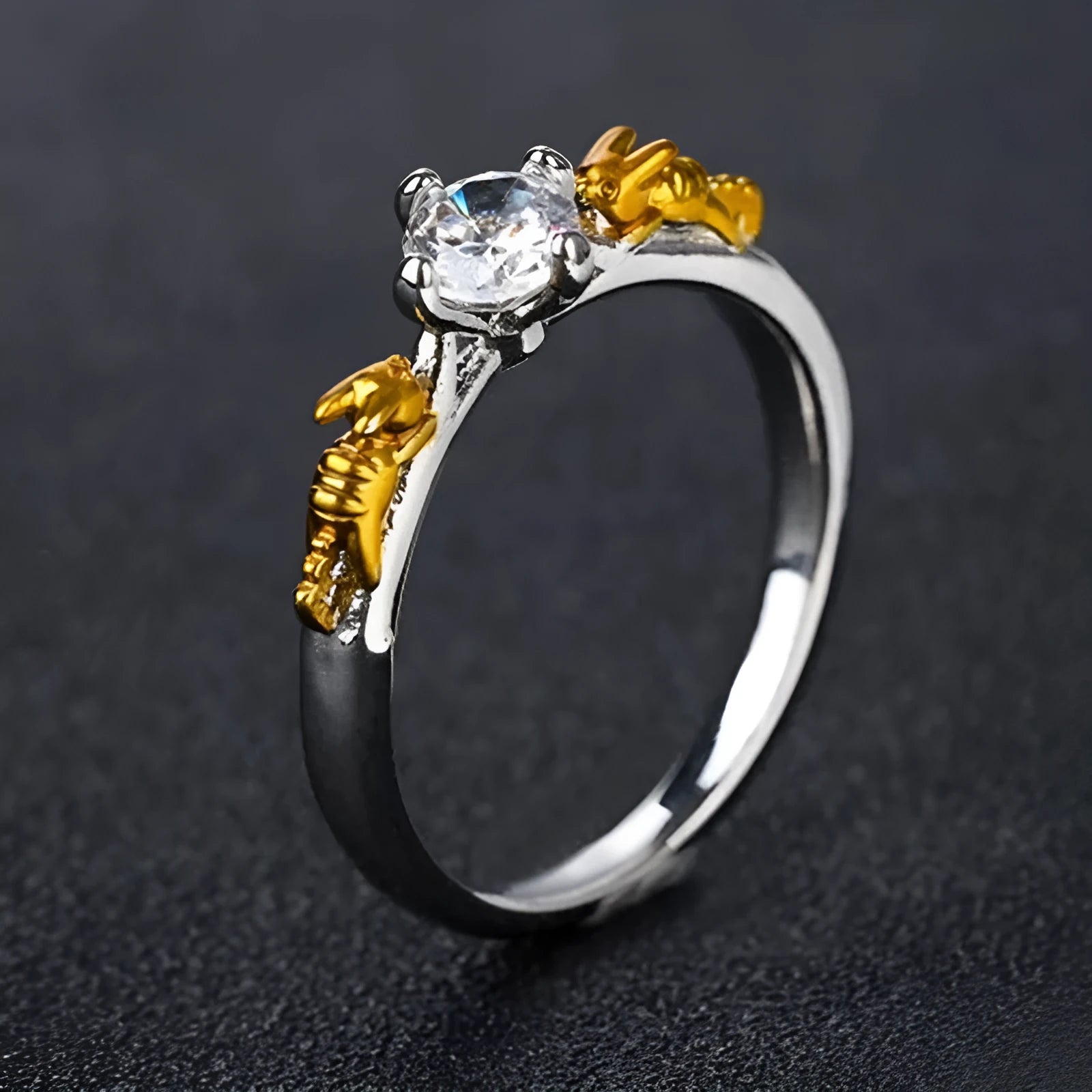 Copper crown motif cosplay ring in a black gold finish.