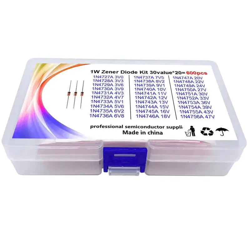 Boxed 1W Zener diode with 50V breakdown voltage for electronic circuits.