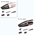 Handheld high-power 120W car vacuum cleaner with brush and long nozzle on black background