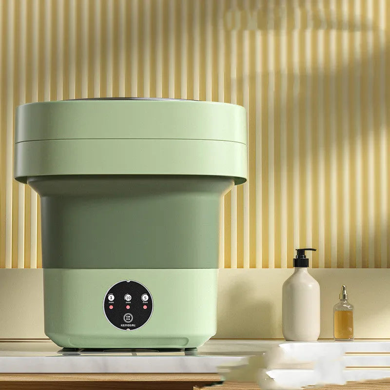 Foldable portable washing machine in pine forest green colour with drain accessories