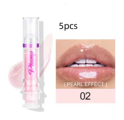 Liquid lip gloss tube with mirror shine finish showing rich colour on lips