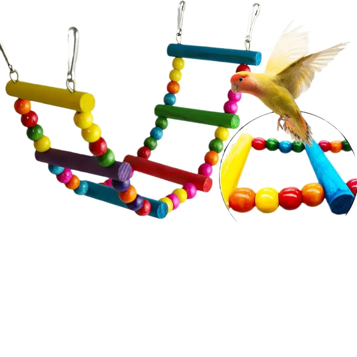 Seven-piece wooden parrot toy set for bird cage accessories, supplied as one pack for parrots and birds
