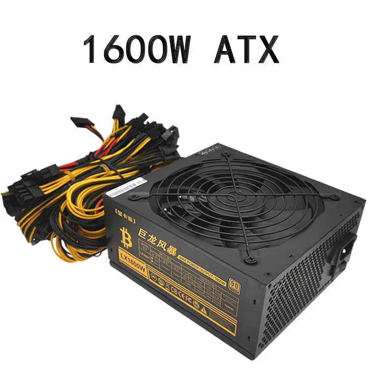 Black full voltage 110V power supply for servers with 1600W to 2000W rating and twelve 6+2 pin connectors