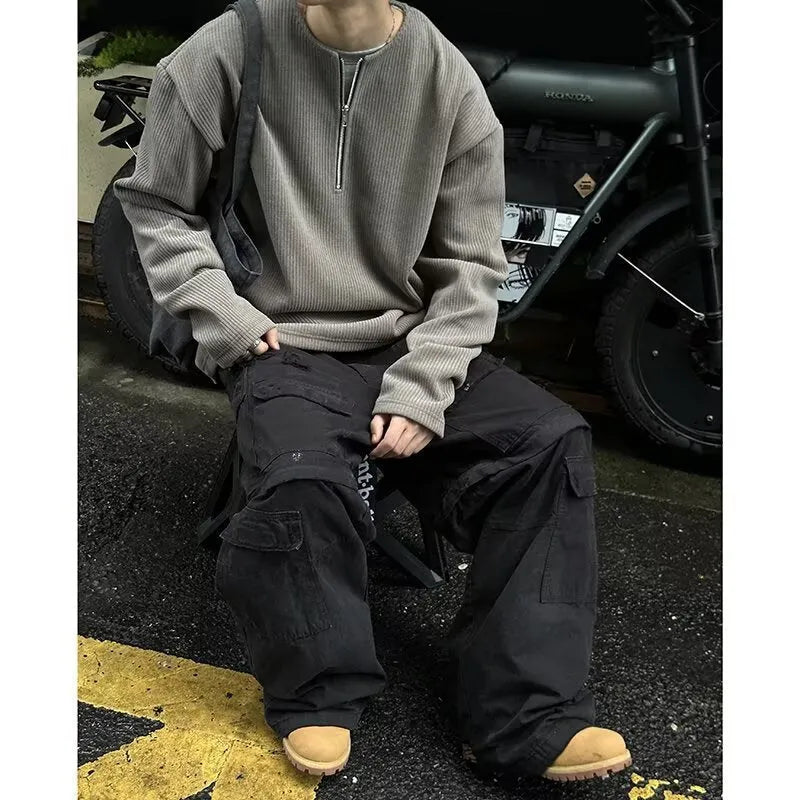 Men's solid colour early spring bottoming shirt pullover in grey, black or apricot