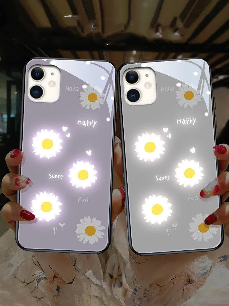 Luminous phone case with voice-activated lighting and painted daisy design for Apple iPhone