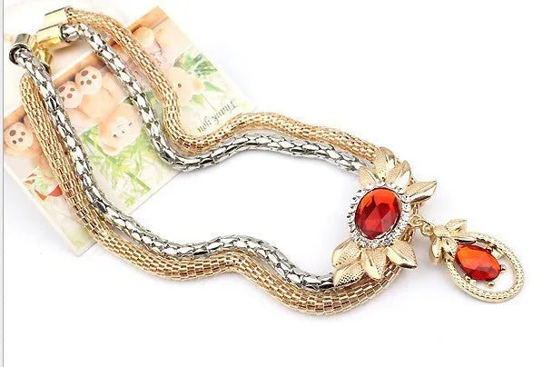 Bridal alloy four piece jewellery set with double colour crystal flower necklace, earrings, bracelet and ring 9132
