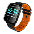 A6 smart bracelet with colour screen and silicone strap in blue, shown on a wrist.