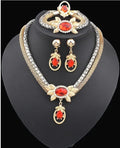 Bridal alloy four piece jewellery set with double colour crystal flower necklace, earrings, bracelet and ring 9132