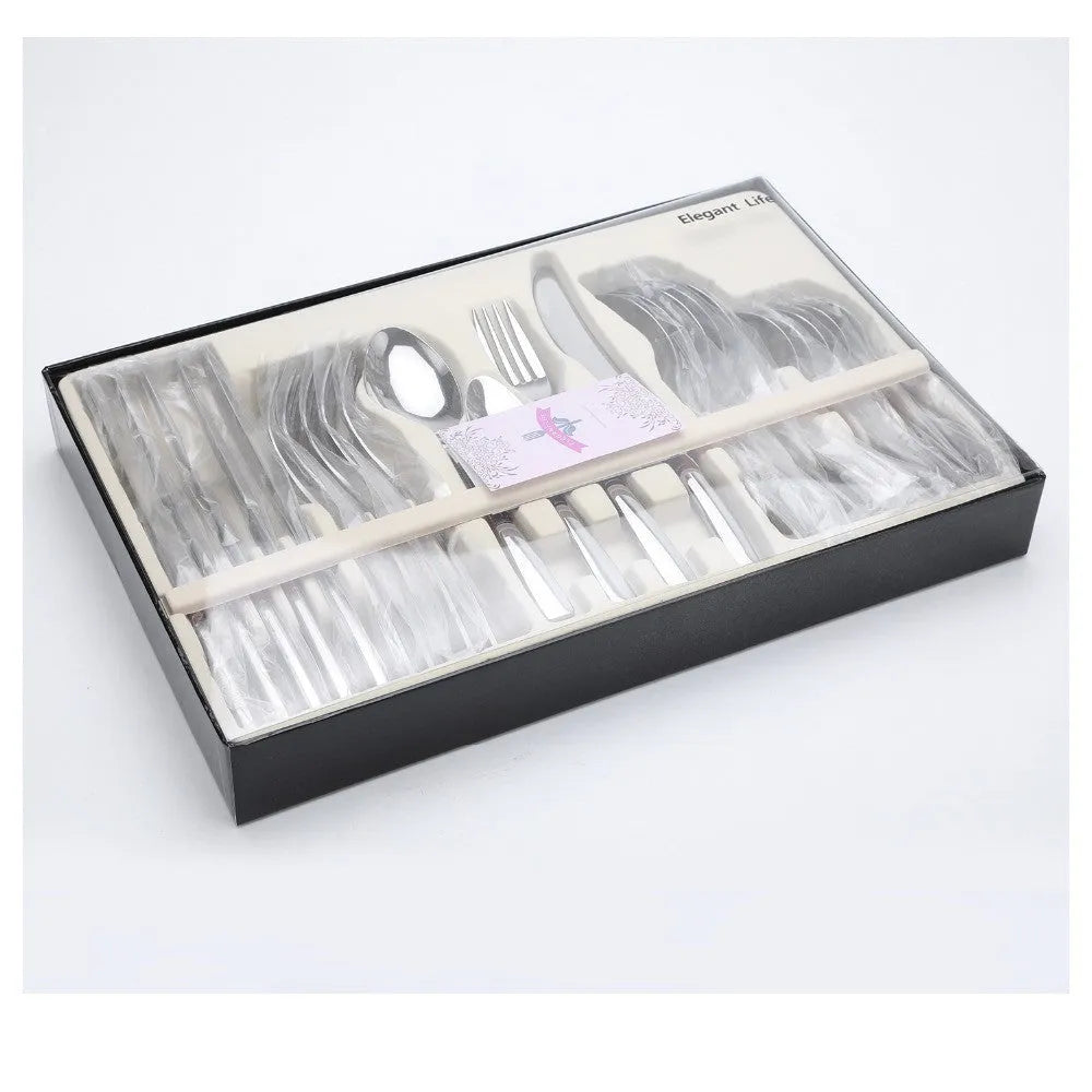 24-piece rice husk flatware set with spoons and knives in black, gift box